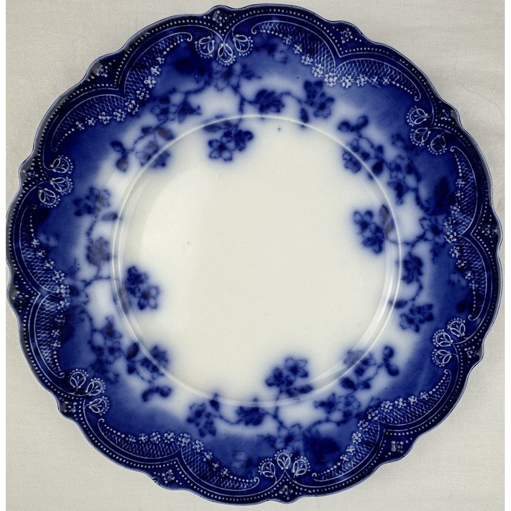 Pristine New Wharf Brunswick Flow Blue 9" Plate Antique England c1890 No Crazing